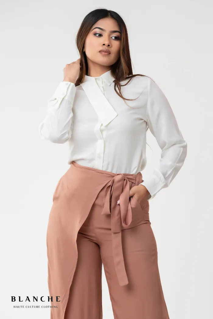 Ivory Tie-Neck Shirt - Image 1