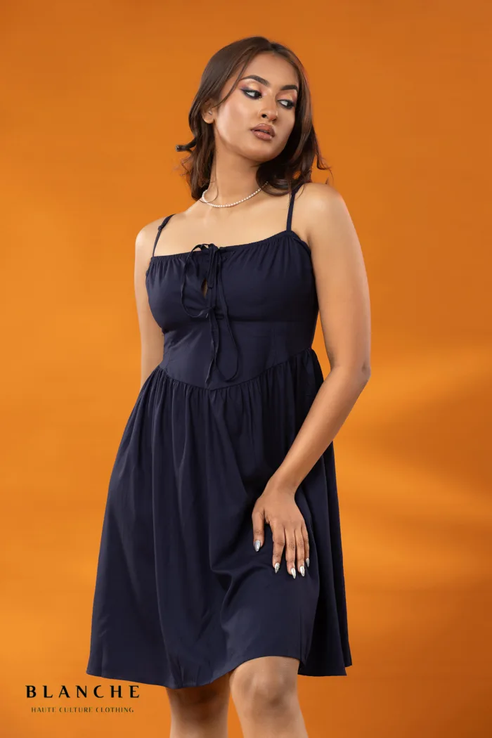 Navy Knot Mini Dress - Image 1
