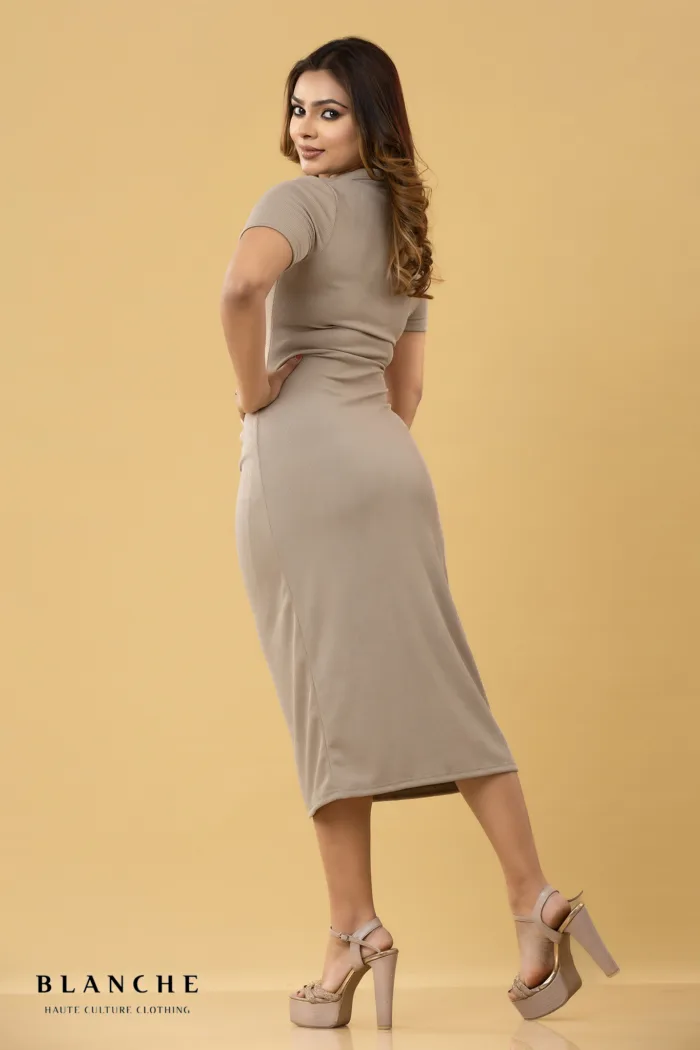 Sand Ruched Polo Dress - Image 3