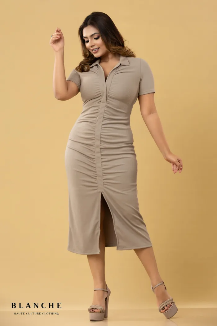 Sand Ruched Polo Dress - Image 1