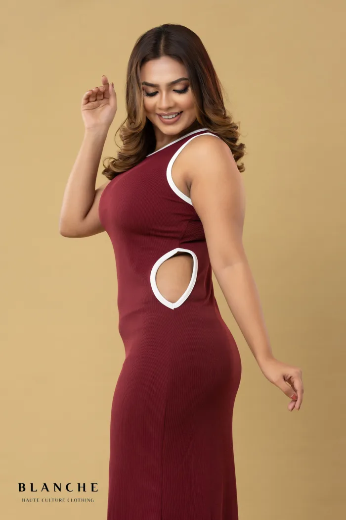Sidecut Maxi Dress - Red - Image 1