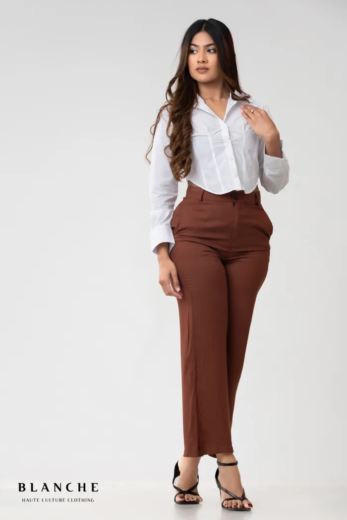 Terracotta Wide-Leg Office Pants - Image 1