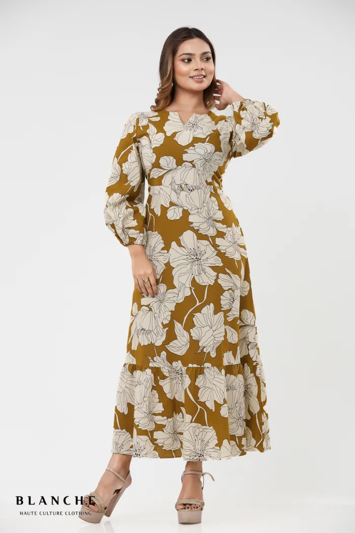 V-Neck Maxi Dress - Mustard - Image 1