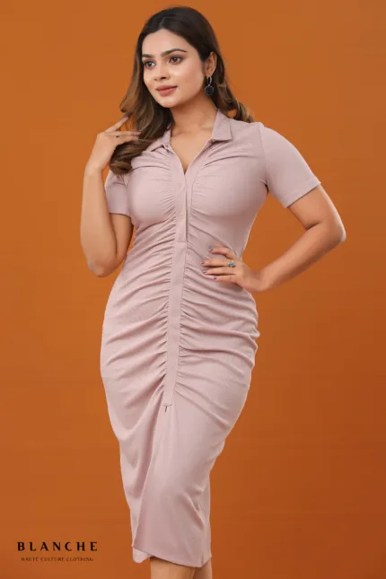 Sand Ruched Polo Dress - PINK