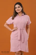 Button Down Shirt Dress - Pink
