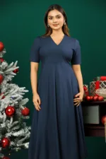 Deep V Neck Flare Midi Dress - Image 2