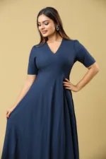 Deep V Neck Flare Midi Dress - Image 3