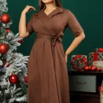 V Neck Maxi Dress Brown