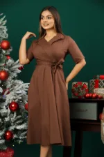 V Neck Maxi Dress Brown