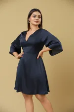 Deep V Neck Flared Midi Dress - Image 3