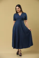 DEEP V NECK FLARE MIDI DRESS - Image 4