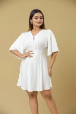 WRINKLE DRESS WITH PUFFY BELL SLEEVES - WHITE - Image 2