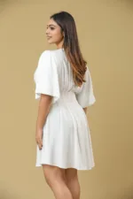 WRINKLE DRESS WITH PUFFY BELL SLEEVES - WHITE - Image 3