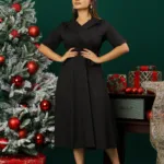 V NECK MAXI DRESS - BLACK